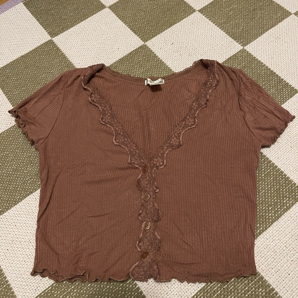 Bozzolo Brown Button-Up Lace Blouse